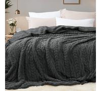 PHF Fluffy Sherpa Blanket Twin Size for Winter, Warm and Soft, 510GSM 3D Jacquard Thick Shaggy Fleece Plush Blanket for Sofa Bed, Dark Grey, 60"x80"