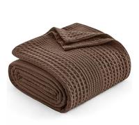 PHF Lightweight Waffle Weave Throw 150 x 200 cm, Breathable & Ultra Soft Blanket for Bed & Sofa, Cosy Thin Blanket for Spring & Summer - Chocolate