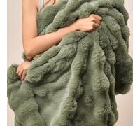 PHF Luxury Faux Rabbit Fur Throw Blanket, Ultra Soft Fluffy Plush Cozy Warm Bubble Blanket for Bed, Couch, Sofa Decorative, Thick Reversible Throw Suitable for Fall & Winter, 50" x 60", Olive Green