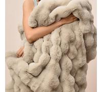PHF Luxury Faux Rabbit Fur Throw Blanket, Ultra Soft Fluffy Plush Cozy Warm Bubble Blanket for Bed, Couch, Chair, Sofa Decorative, Thick Reversible Throw Suitable for Fall & Winter, 50" x 60", Oak