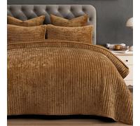 PHF Luxury Velvet Quilt Set King Size - 3PCS Ultra Soft with Striped Channel, Cozy Quilted Bedspread, Heirloom Gift, 1 Coverlet with 2 Matching Shams, 108" x 92", Rusty Burnt Orange