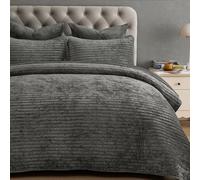 PHF Luxury Velvet Quilt Set King Size - 3PCS Ultra Soft with Striped Channel, Cozy Quilted Bedspread, Heirloom Gift, 1 Coverlet with 2 Matching Shams, 108" x 92", Grey