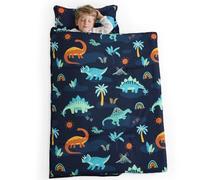 PHF Navy Dinosaur Toddler Nap Mat Set, with Removable Pillow for Toddler Boys, Soft and Lightweight for Daycare, Preschool, Travel, Kindergarten Sleeping Bag, Fits Ages 3-6 Years, Large Navy Dinosaur