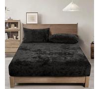 PHF Truly Velvet Fitted Sheet King Size - 1 Pack Luxury Super Soft Fitted Sheet with 15" Deep Pocket No Pillow Cases, Black