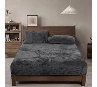 PHF Truly Velvet Fitted Sheet Only Full Size, Luxury Super Soft Cozy Fuzzy Fleece Bottom Sheet, Deep Pocket Up to 16",Strenghth Elastic Band, Suitable for Fall Winter Spring, No Pillowcases, Dark Grey