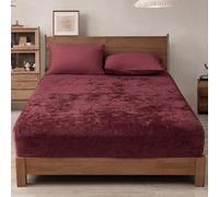 PHF Truly Velvet Fitted Sheet Only Full Size, Luxury Super Soft Cozy Fuzzy Fleece Bottom Sheet, Deep Pocket Up to 16",Strenghth Elastic Band, Suitable for Fall Winter Spring,No Pillowcases,Wine