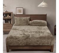 PHF Truly Velvet Fitted Sheet Only King Size, Luxury Super Soft Cozy Comfy Fleece Bottom with 15" Deep Pocket,Suitable for Fall Winter and Spring, No Pillowcases, Khaki