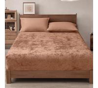 PHF Truly Velvet Fitted Sheet Only King Size, Luxury Super Soft Cozy Fuzzy Fleece Bottom Sheet, Deep Pocket Up to 16",Strenghth Elastic Band,Suitable for Fall Winter Spring,No Pillowcases,Light Sienna