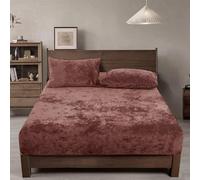 PHF Truly Velvet Fitted Sheet Only King Size, Luxury Super Soft Cozy Fuzzy Fleece Bottom Sheet, Deep Pocket Up to 16", Suitable for Fall Winter Spring, No Pillowcases, Rust Red/Burgundy