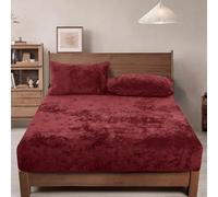 PHF Truly Velvet Fitted Sheet Only Queen Size, Christmas Luxury Super Soft Cozy Fuzzy Fleece Bottom Sheet with Deep Pocket Up to 16", Suitable for Fall Winter Spring, No Pillowcases,Wine Red