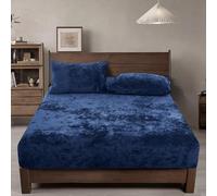 PHF Truly Velvet Fitted Sheet Only Queen Size, Luxury Super Soft Cozy Fuzzy Fleece Bottom Sheet, Deep Pocket Up to 16",Strenghth Elastic Band,Suitable for Fall Winter Spring, No Pillowcases, Navy Blue