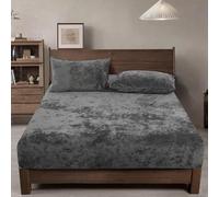 PHF Truly Velvet Fitted Sheet Only Queen Size, Luxury Super Soft Cozy Fuzzy Fleece Bottom Sheet with Deep Pocket Up to 16",Suitable for Fall Winter Spring, No Pillowcases, Charcoal/Dark Grey