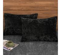 PHF Truly Velvet Pillowcases Standard Size, No Insert, 2 Pack Ultra Soft Breathable Pillow Shams Covers with Envelope Closure, 20" X 26" Luxury Cozy Warm Fuzzy Flannel, Black