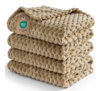 PHF Ultra Soft Flannel Fleece Blanket Double Size, 3D Jacquard Lightweight Fleece Blanket, No Shedding, No Pilling, Luxury 340GSM Aesthetic Fluffy Cozy for Bed Room Decor, 66"x90", Camel/Light Khaki