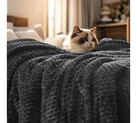 PHF Ultra Soft Flannel Fleece Blanket King Size, Lightweight 3D Jacquard Fleece Blanket, No Shedding, No Pilling, Luxury 340GSM Aesthetic Fluffy Cozy for Bed Room Decor, 108"x90", Dark Grey