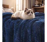 PHF Ultra Soft Flannel Fleece Blanket Twin Size, Lightweight 3D Jacquard Fleece Blanket, No Shedding, No Pilling, Luxury 340GSM Aesthetic Fluffy Cozy Bedding for Bed Room Decor, 66"x90", Navy Blue