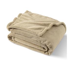 PHF Ultra Soft Fleece Blanket Single Size 130x150cm, No Shed No Pilling Luxury Plush Cozy Flannel 280GSM Lightweight Throw Blanket for Bed, Couch, Chair, Sofa Suitable for All Season, Khaki