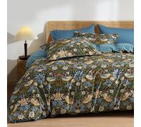 PHF Ultra Soft Floral Queen Size Sheet Set Reversible Boho Style 3 Piece Set Comfy Durable Morris Garden Design 2 Pillow Cases, Zipper, 8 Strips