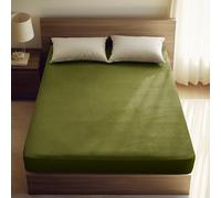 PHF Ultra Soft Velvet Fitted Sheet King Size, 16'' Deep Pocket with Wider Stronger Elastic Band, Easy Fit Easy Care, 1 Pack Cozy Comfy Flannel Bottom Sheet for All Seasons, No Pillowcases, Olive Green
