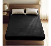 PHF Ultra Soft Velvet Fitted Sheet King Size, 16" Deep Pocket with Wider Stronger Elastic Band, Easy Fit Easy Care, 1 Pack Cozy Comfy Flannel Bottom Sheet for All Seasons, No Pillowcases, Black