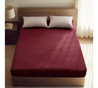 PHF Ultra Soft Velvet Fitted Sheet King Size, 16" Deep Pocket with Wider Stronger Elastic Band, Easy Fit Easy Care, 1 Pack Cozy Comfy Flannel Bottom Sheet for All Seasons, No Pillowcases, Wine Red