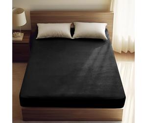 PHF Ultra Soft Velvet Fitted Sheet Twin Size, 16" Deep Pocket with Wider Stronger Elastic Band, Easy Fit Easy Care, 1 Pack Cozy Comfy Flannel Bottom Sheet for All Seasons, No Pillowcases, Black