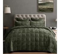 PHF Ultra Soft Velvet Quilt Set King Size 108" x 92" - 3PCS Luxurious Cozy with Diamond Pattern, Breathable Quilted Bedspread, Home Decor Gift, 1 Coverlet with 2 Matching Shams, Smokey Olive