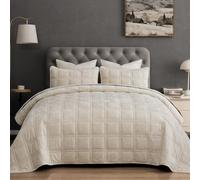 PHF Ultra Soft Velvet Quilt Set Queen Size - 3PCS Luxurious Cozy Quilted Comforter Alternative with Diamond Pattern, Warm Quilted Bedspread Coverlet, 90" x 92", Sand