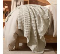 PHF Ultra Soft Waffle Weave Throw Blanket 50"x 60"- Washed Lightweight Breathable Cozy Woven Blanket Perfect for Spring Summer - Great Decor for Couch Bed Sofa Home Car - Light Khaki/Linen