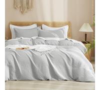 PHF Waffle Weave Duvet Cover Set Double Size, Ultra Soft Luxury Textured Breathable Comforter Cover for All Season 3pcs, Durable Bedding Duvet Set with 2 Pillow Shams, 200x200cm+50x75cm(2), Light Grey