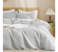 PHF Waffle Weave Duvet Cover Set Queen Size, No Snagging Ultra Soft Luxury Textured Breathable Comforter Cover for All Season 3pcs, Durable Bedding Duvet Set with 2 Pillow Shams, 90"x90", Light Grey