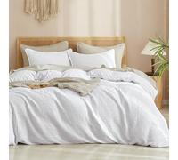 PHF Waffle Weave Duvet Cover Set Single Size, Ultra Soft Luxury Textured Breathable Comforter Cover for All Season 3pcs, Durable Bedding Duvet Set with 2 Pillow Shams, 135x200cm+50x75cm(2), White