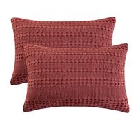 PHF Waffle Weave Pillow Shams Queen Size, 2 Pack 100% Cotton Pillowcases 20" x 30", No Insert, Soft & Breathable Aesthetic Woven Pillow Case Covers for Bedroom Decor, Wine Red