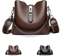 PHFDQKG Women's Three Strap Bucket Bag, Fashionable and Casual Single Shoulder Bag, Adjustable Wide Straps and Zipper Compartment