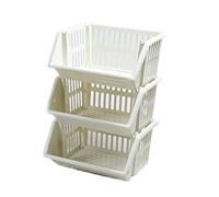 PHG Compact 3 Tier Stackable Kitchen Organiser | Durable Plastic Storage Basket | Elegant Vegetable and Fruit Storage | Unique Cupboard Storage | Kitchen Sink Organisers (18 Centimetres, Cream)