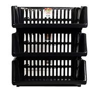 PHG Compact 3 Tier Stackable Kitchen Organiser |Durable Plastic Storage Basket | Elegant Vegetable and Fruit Storage | Unique Cupboard Storage | Kitchen Sink Organiser (35 Centimetres, Black)