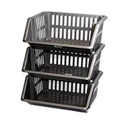 PHG Compact 3 Tier Stackable Kitchen Organiser |Durable Plastic Storage Basket | Elegant Vegetable and Fruit Storage | Unique Cupboard Storage | Kitchen Sink Organiser (35 Centimetres, Silver)