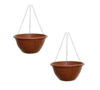 PHG Delicate Flower and Herb Plastic Hanging Basket | Large Garden Basket | Classic Plant Saucer | Wicker Hanging Basket | Easy Fill Hanging | Outdoor Planter | 32 cm (Pack of 2, Terracotta)