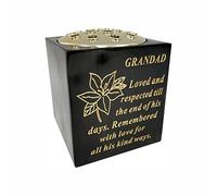 PHG Elegant Grave Box Flower Holder with Personalised Saying | Square Grave Box Flower Stand | Personalized Floral Stand | Eye Catchy Memorial Gift | Granite Memorial (Black and Gold, Grandad)
