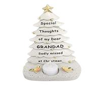 PHG Fancy Christmas Tree Grave Ornament with Heart Consoling Saying | Premium Quality Memorial Gift for Loved Ones | Grave Ornament with Flickering Tealight | Memory Tree | White (Grandad)