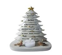 PHG Fancy Christmas Tree Grave Ornament with Heart Consoling Saying | Premium Quality Memorial Gift for Loved Ones | Grave Ornament with Flickering Tealight | Memory Tree | White (Son)