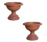 PHG Traditional Plastic Grecian Urn Planter Indoor/Outdoor | Classic Balcony Garden Planters | Garden Wall Planters | Durable Stylish Long Flower Vase | 42 cm (Pack of 2, Teracotta)