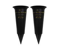 PHG Twin Durable Plastic Personalised Graveside Vase | Classic Graveside Flower Pot for Loved Ones | Eye-Catchy Memorial Gift Flower Holder with Spike for Family and Friends | Black (Wife)