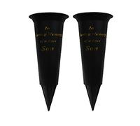 PHG Twin Durable Plastic Personalised Graveside Vase | Classic Graveside Flower Pot for Loved Ones | Eye-Catchy Memorial Gift Flower Holder with Spike for Family and Friends | Black (Son)
