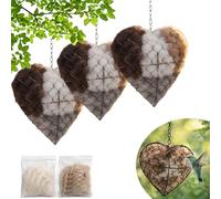 PHHCA Handmade Fiber Bird Nesting Heart, Alpaca Bird Nesting Material,Bird Nesting Material Holder,Alpaca Fiber Bird Nesting Box,for Wild Birds,for Garden,Yard & Bird Lover(3pcs)