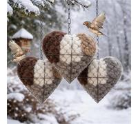 PHHCA Handmade Fiber Bird Nesting Heart - Alpaca Wool Bird House Winter Shelter, Refillable Starter Nest for Hummingbirds & Wild Birds, Garden Art & Gifts for Bird Lovers(3pcs)