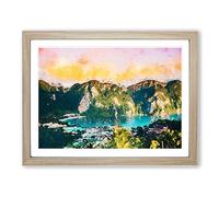 Phi Islands In Thailand Modern Art Framed Wall Art Print, Ready to Hang Picture for Living Room Bedroom Home Office Décor, Oak A4 (34 x 25 cm)