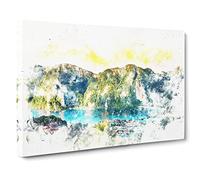 Phi Islands In Thailand Watercolour Canvas Print | Gallery Wrapped 30mm Frame Wall Art | 24x16 inches | Ready to Hang | Modern Picture | Living Room Bedroom Lounge Office