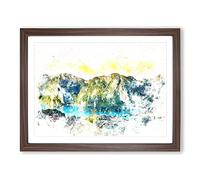 Phi Islands In Thailand Watercolour Modern Framed Wall Art Print, Ready to Hang Picture for Living Room Bedroom Home Office Décor, Walnut A2 (64 x 46 cm)