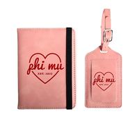 Phi Mu Passport and Luggage Tag Travel Accessories Set, Officially Licensed Phi Mu Sorority Gift for Women